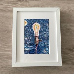 Starry night inspired lightbulb framed illustration